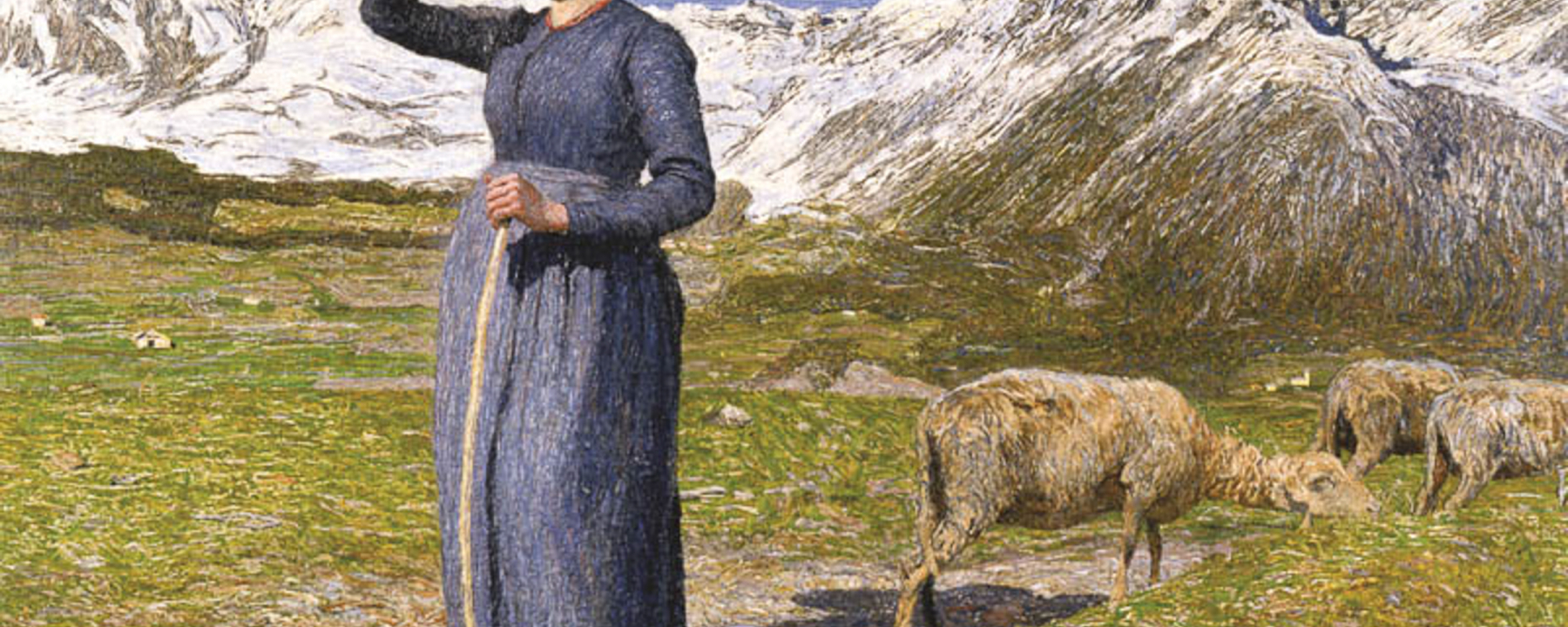 Mezzogiorno sulle Alpi – Mittag in den Alpen, 1891: (77,5 × 71,5 cm, Öl auf Leinwand, Segantini Museum St.Moritz, Depositum der Otto Fischbacher Giovanni Segantini Stiftung).