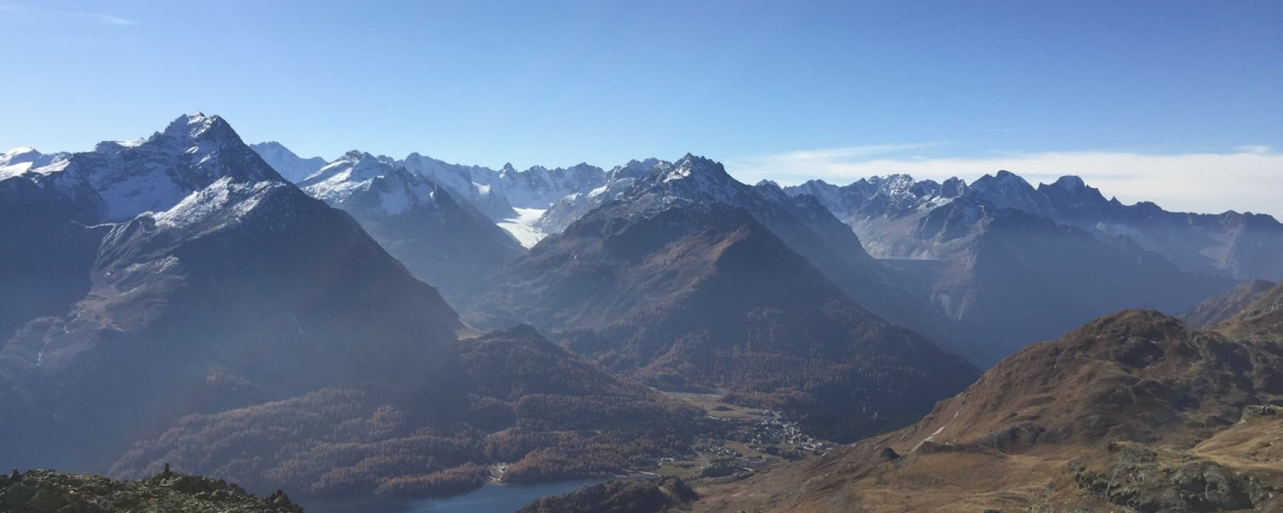 Aussicht von der Fuorcla Grevasalvas Richtung Engadin und Bergell