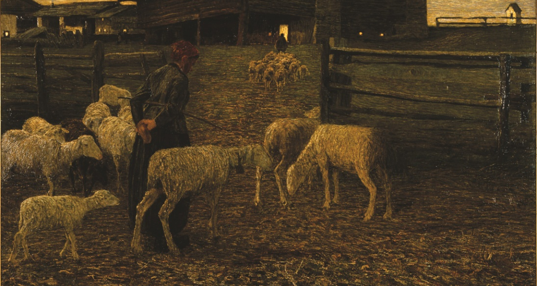 Ritorno all'ovile – Rückkehr zum Schafstall, 1888: (79,5×133 cm, Öl auf Leinwand, Segantini Museum St.Moritz, Depositum der Otto Fischbacher Giovanni Segantini Stiftung).
