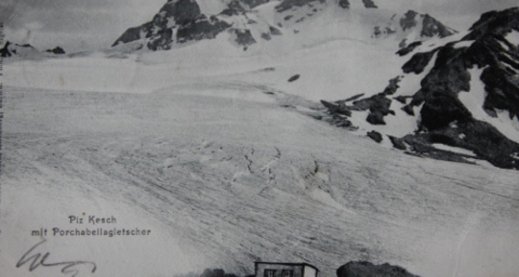 Der Porchabella-Gletscher und die Kesch-Hütte um 1900.